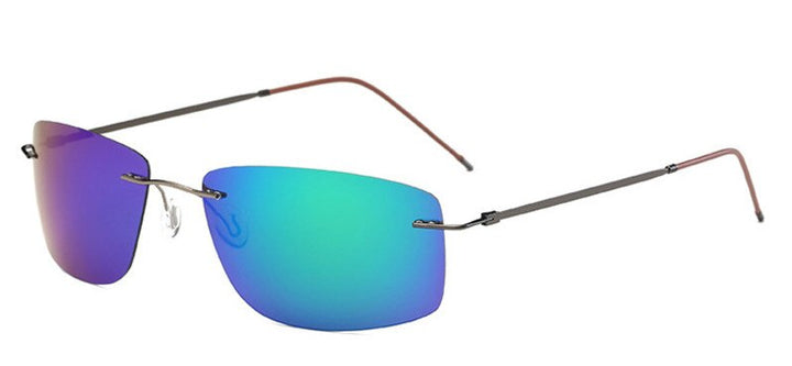 Men's Sunglasses Polarized Rimless Titanium Mirror Color Sunglasses Brightzone Gun Rim Green  