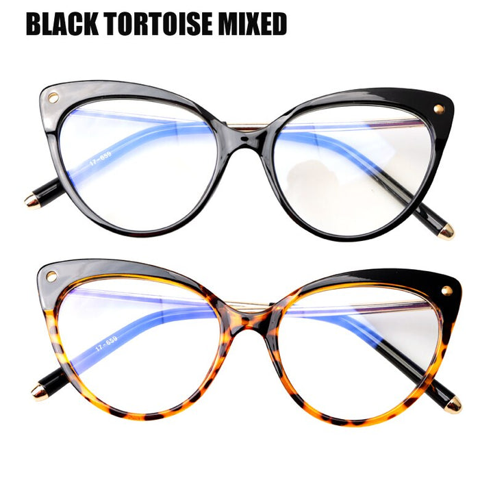 Soolala Anti Blue Ray Women's Semi Rim Anti Fatigue Glasses Tr90 Cat Eye Blue Light Blocking Frames SooLala Black Tortoise Mix  