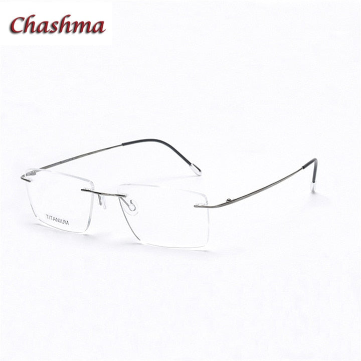 Chashma Ochki Unisex Rimless Square Titanium Eyeglasses 16011 Rimless Chashma Ochki Bright Gray  