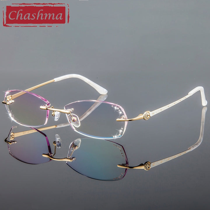 Women's Eyeglasses Diamond Trimmed Titanium Rimless 2890 Rimless Chashma   