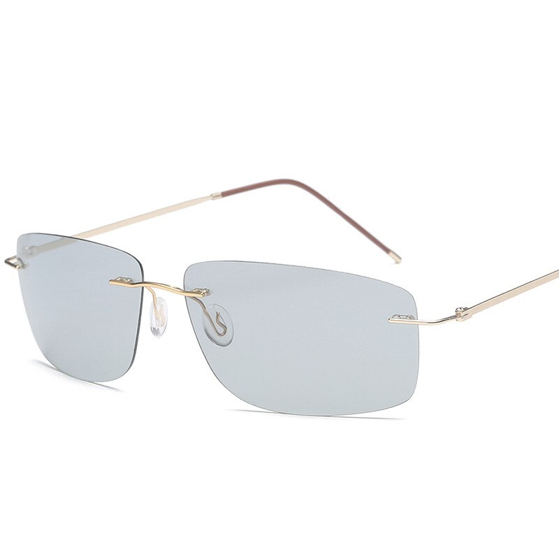 Men's Sunglasses Ultra-light Titanium Rimless Photochromic Polarized Sunglasses Brightzone gold  