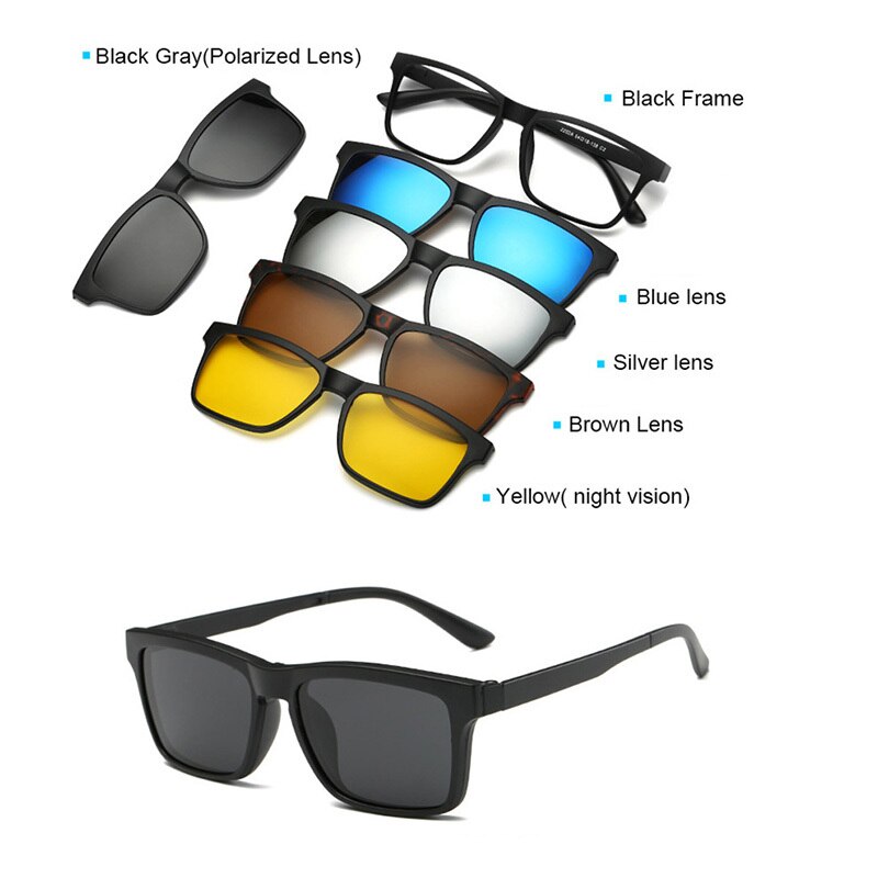 Unisex 5 Piece Clip On Sunglasses Polarized Magnetic Eyeglasses 2202 Clip On Sunglasses Brightzone   