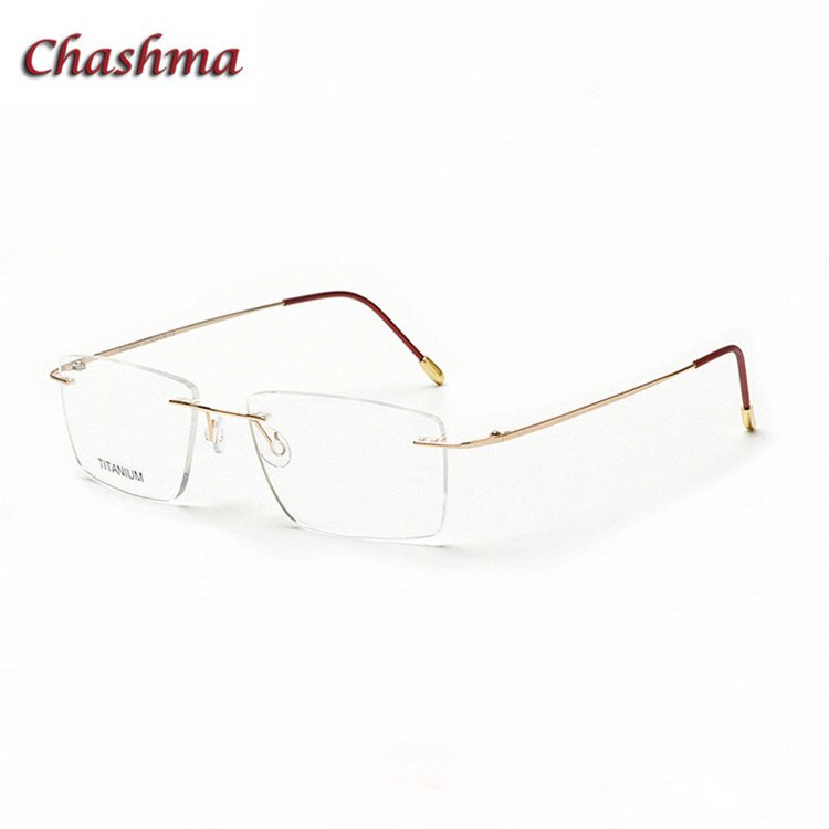 Chashma Ochki Unisex Rimless Square Titanium Eyeglasses 16011 Rimless Chashma Ochki Bright Gold  