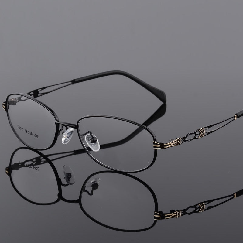 Women's Oval Full Rim Eyeglasses Alloy Frames F6017 Full Rim Bclear black  