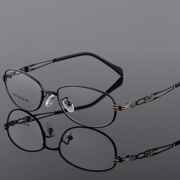 Women's Oval Full Rim Eyeglasses Alloy Frames F6017 Full Rim Bclear black  