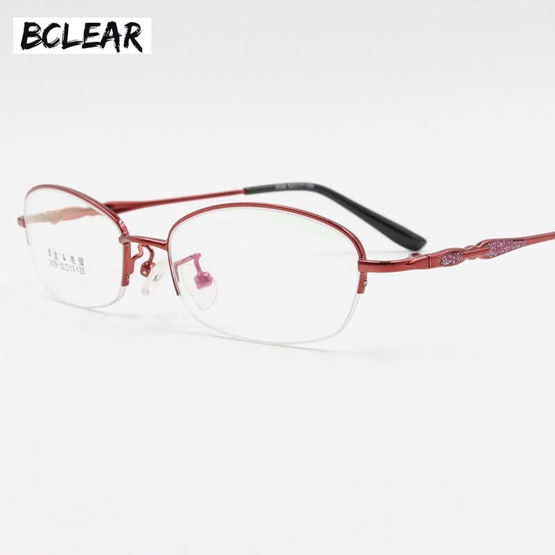 Women's Alloy Frame Semi Rim Eyeglasses 2039 Semi Rim Bclear Red  