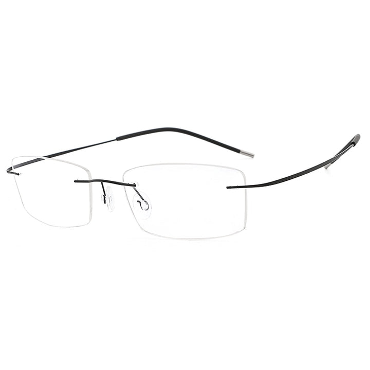 Hdcrafter Rimless Rectangle Titanium Frame Eyeglasses Unisex Rimless Hdcrafter Eyeglasses black  