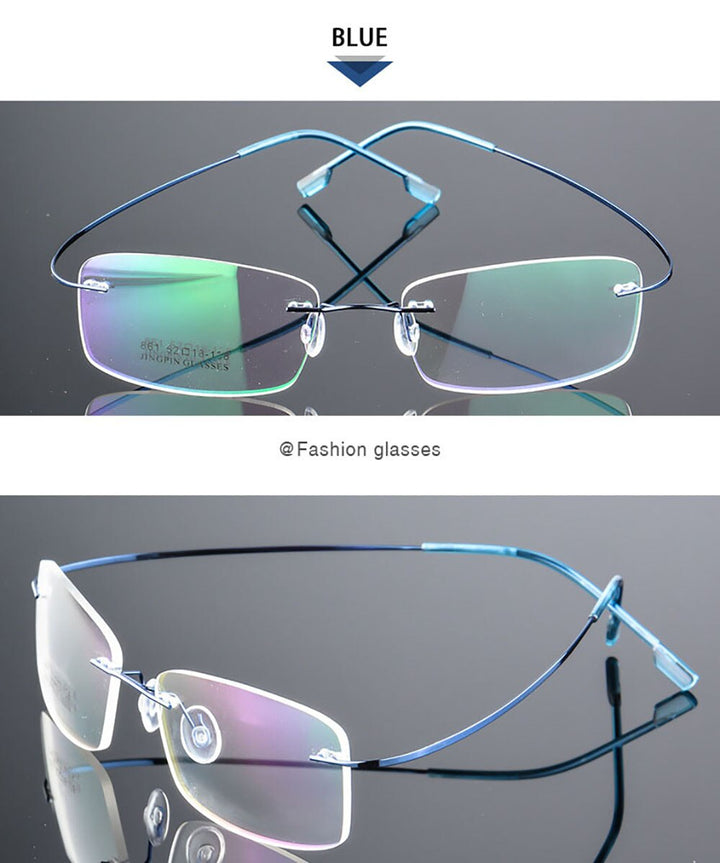 Aissuarvey Unisex Rimless Titanium Alloy Frame Eyeglasses As18611 Rimless Aissuarvey Eyeglasses Blue  