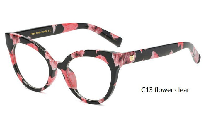CCSpace Women's Full Rim Cat Eye Acetate Frame Eyeglasses 45143 Full Rim CCspace C13 flower clear  