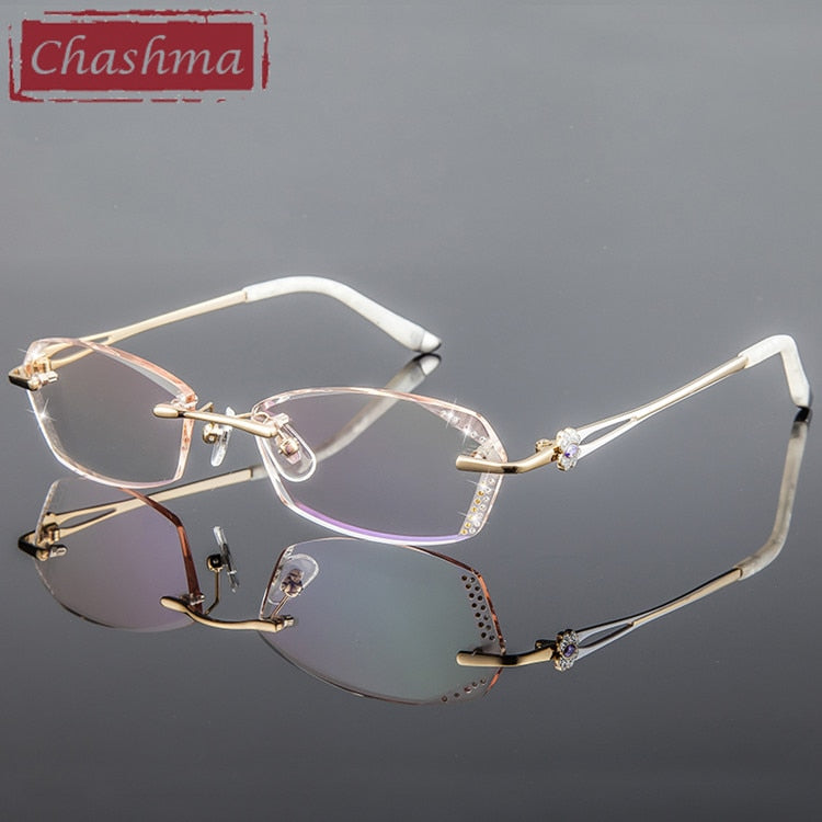 Women's Rimless Eyeglasses Square Diamond Trimmed 856 Rimless Chashma Brown  