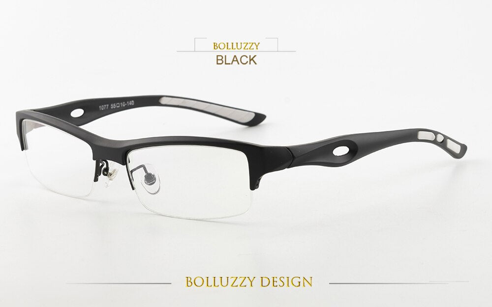 Unisex Titanium Eyeglasses Half Rim Frame Bo1077 Semi Rim Bolluzzy black gray  