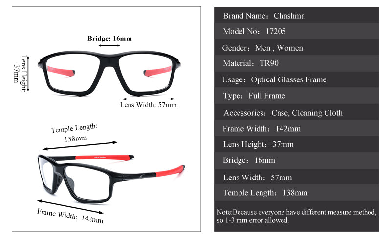Chashma Ochki Men'sFull Rim Square Tr 90 Titanium Sport Eyeglasses 17205 Sport Eyewear Chashma Ochki   