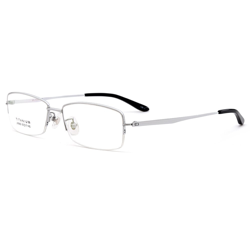 Men's Eyeglasses Ultralight 100% Pure Titanium Half Rim Lr8969 Semi Rim Gmei Optical Silver  