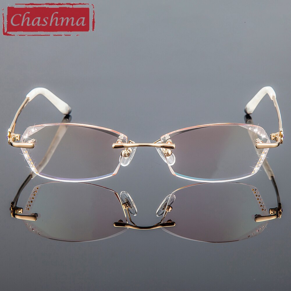 Women's Rimless Eyeglasses Square Diamond Trimmed 856 Rimless Chashma   