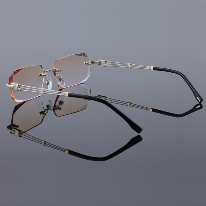 Reven Jate 58128 Pure Titanium Rimless Diamond Cutting Man Glasses Frame Eyeglasses (Silver) Rimless Reven Jate   