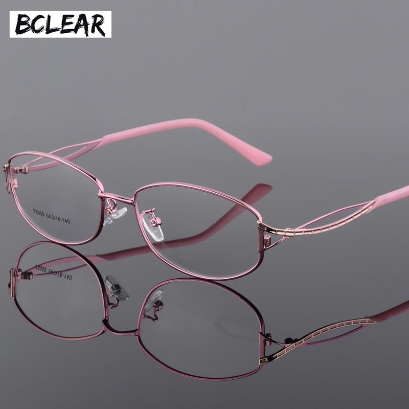 Women's Oval Full Rim Alloy Frame Eyeglasses F6009 Full Rim Bclear Pink  