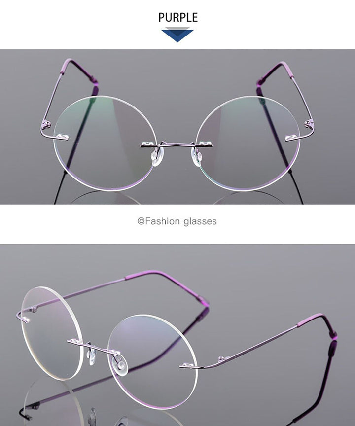 Aissuarvey Unisex Round Rimless Titanium Alloy Frame Eyeglasses As11021 Rimless Aissuarvey Eyeglasses Purple  