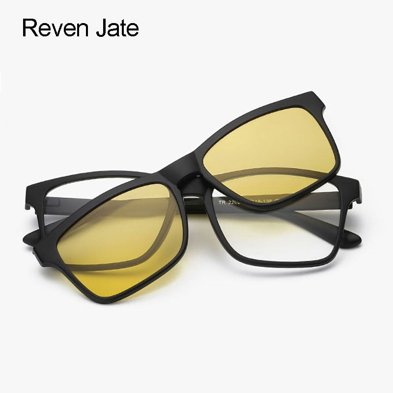 Reven Jate Unisex Full Rim Square Polycarbonate Eyeglasses Clip On Polarized Sunglasses 2202 With Clip Ons Reven Jate   