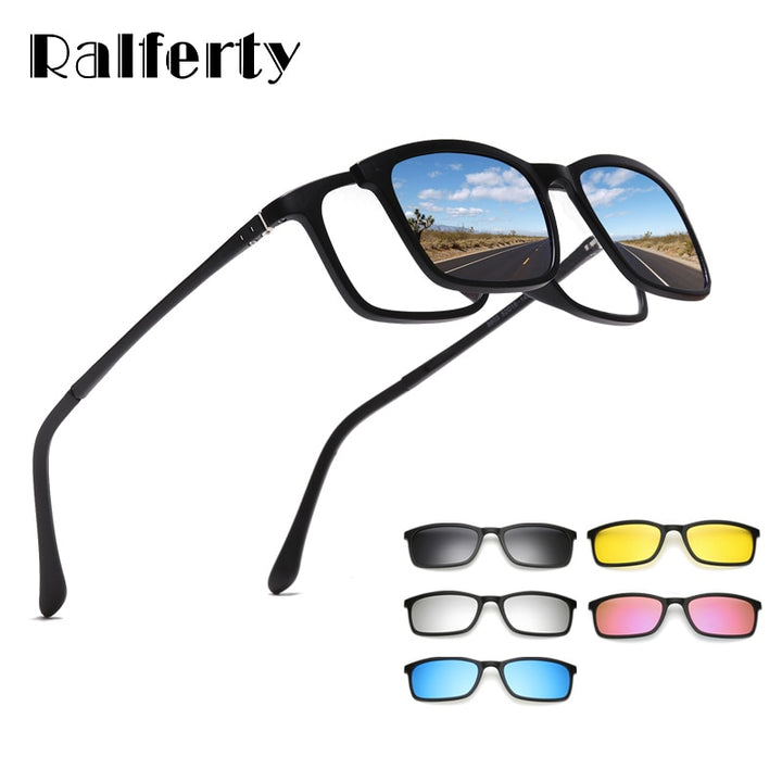 Ralferty Polarized Sunglasses Men Women 5 In 1 Magnetic Clip On Glasses Tr90 Eyewear Frames Eyeglass 8803 Clip On Sunglasses Ralferty   