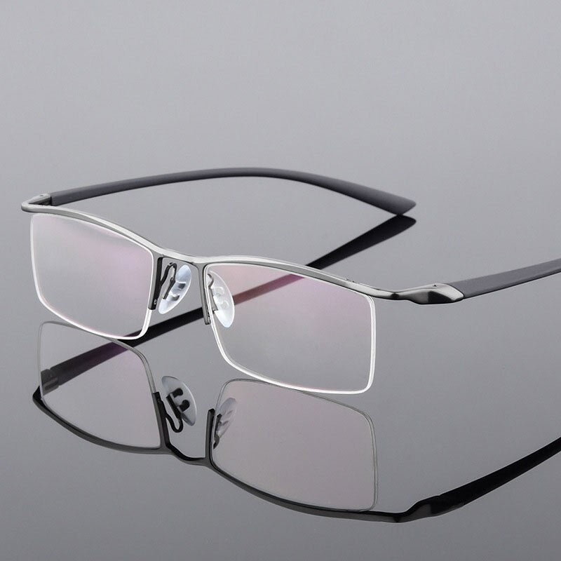 Men's Browline Half Rim Eyeglasses Alloy Frame 8190 Semi Rim Bclear gray  