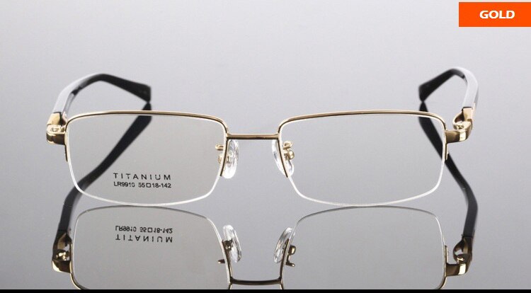 Chashma Ottica Men's Semi Rim Rectangle Square Titanium Eyeglasses Lr9910 Semi Rim Chashma Ottica Gold  