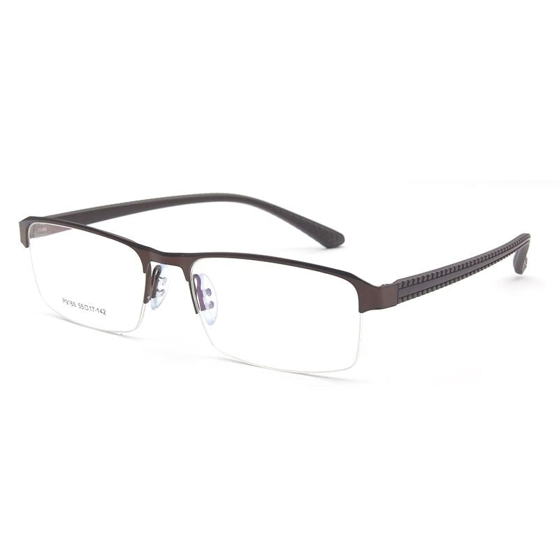 Reven Jate Men's Semi Rim Square Alloy Eyeglasses P9165 Frames Reven Jate Brown  