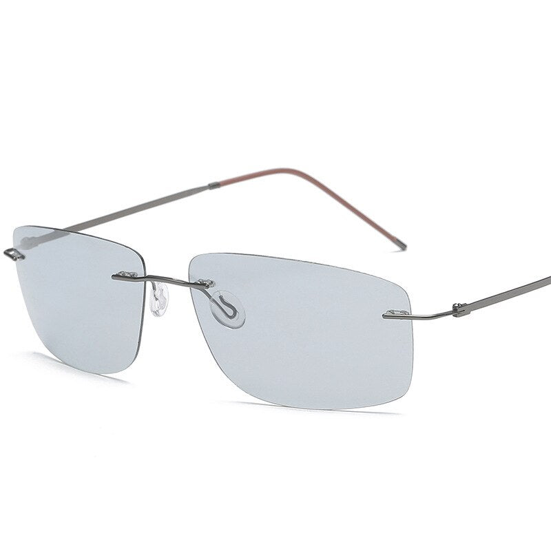 Men's Sunglasses Ultra-light Titanium Rimless Photochromic Polarized Sunglasses Brightzone gun  