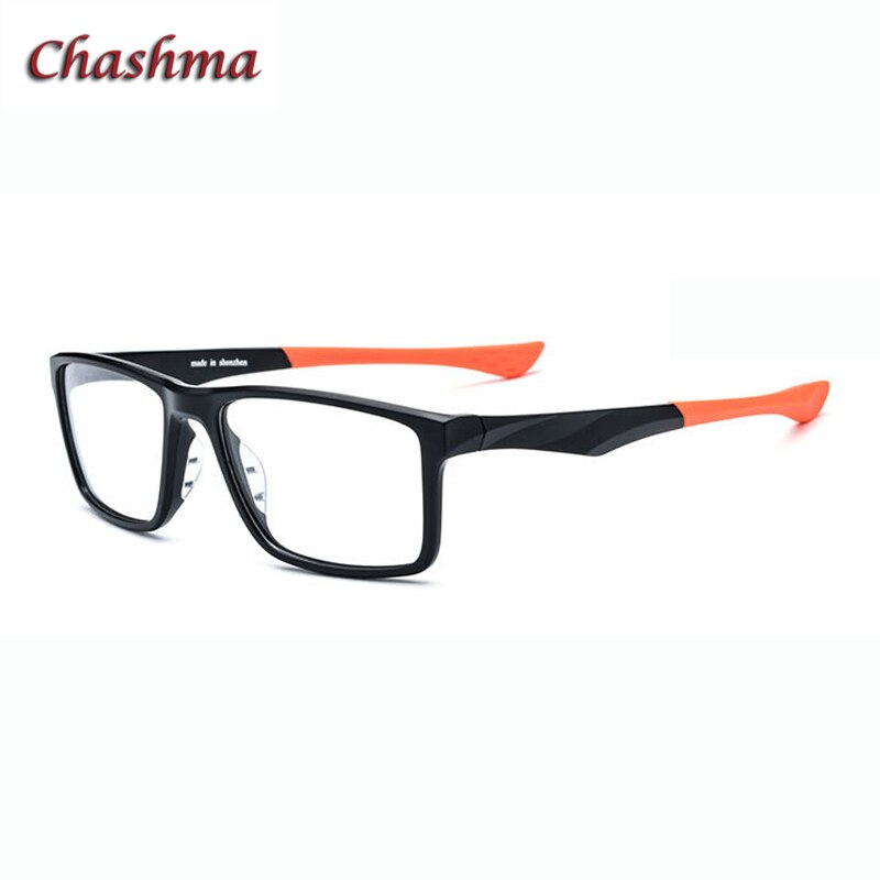 Chashma Ochki Men's Full Rim Square Tr 90 Titanium Sport Eyeglasses 17203 Sport Eyewear Chashma Ochki Black with Orange  