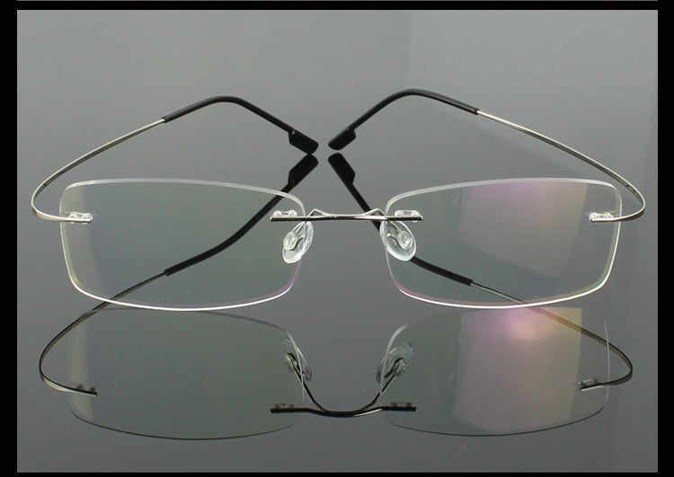Men's Eyeglasses Stainless Steel Oval Rimless B1989 Rimless Brightzone Silver  