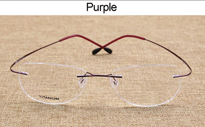 Hotochki Unisex Titanium Memory Alloy Rimless Frame Eyeglasses Rimless Hotochki Purple  