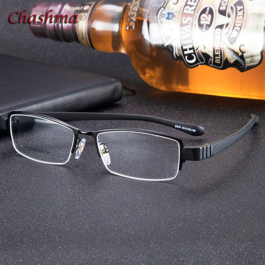 Chashma Ochki Men's Semi Rim Square Titanium Rubber Sport Eyeglasses 8302 Sport Eyewear Chashma Ochki   