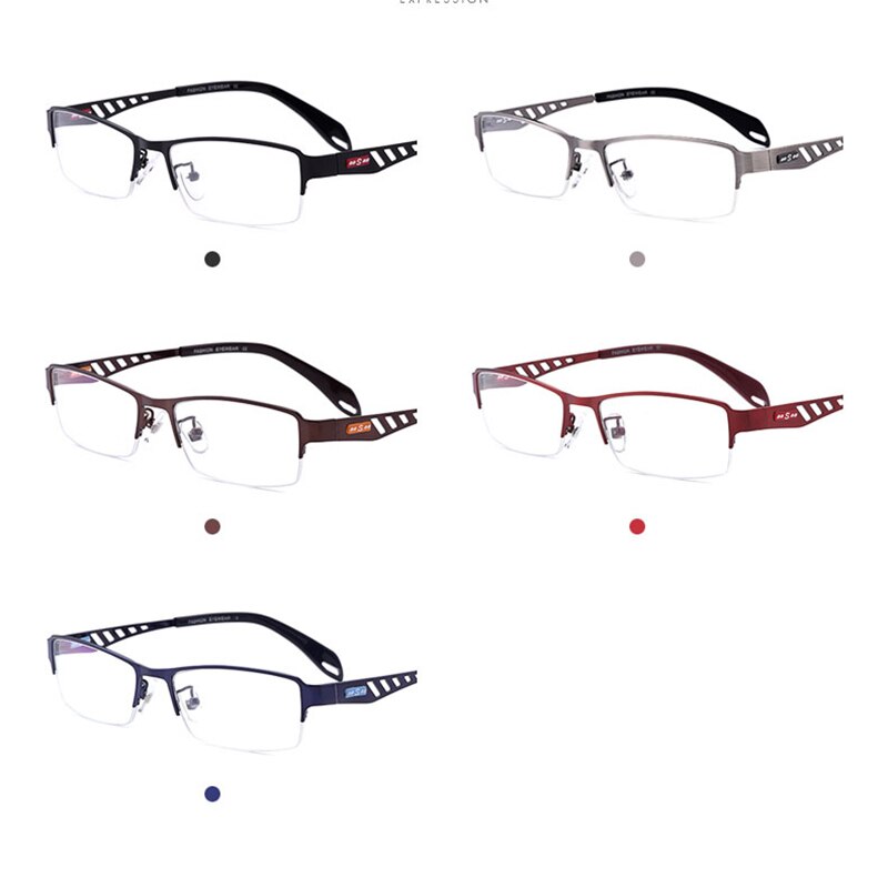 Hotochki Men's Semi Rim Rectangular Alloy Frame Eyeglasses Semi Rim Hotochki   