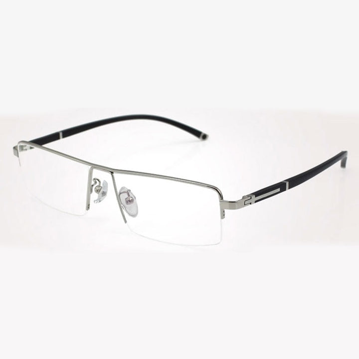 Reven Jate Men's Semi Rim Square Alloy Eyeglasses Frames Reven Jate Silver  
