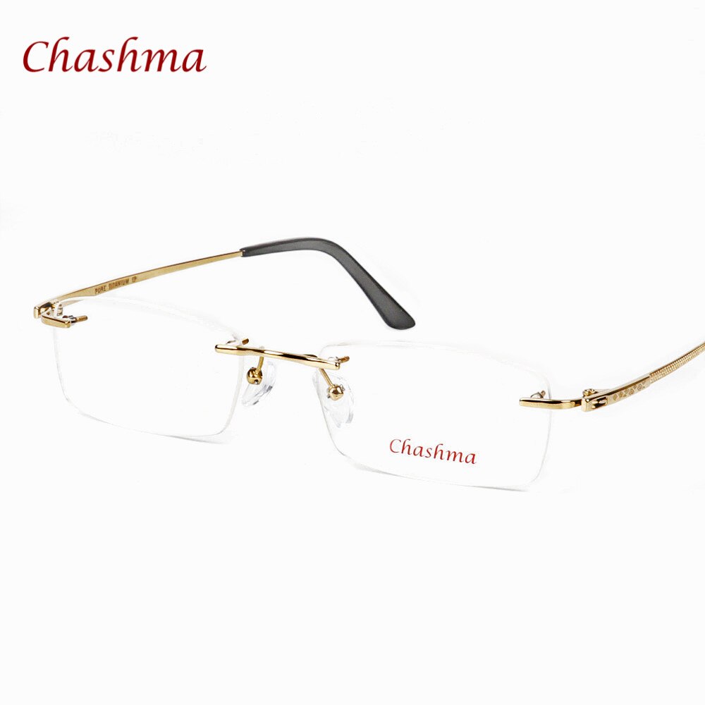 Chashma Ochki Unisex Rimless Rectangle Titanium Eyeglasses 6605 Rimless Chashma Ochki Gold  