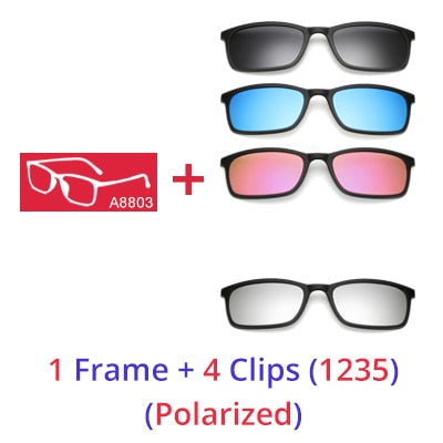 Ralferty Polarized Sunglasses Men Women 5 In 1 Magnetic Clip On Glasses Tr90 Eyewear Frames Eyeglass 8803 Clip On Sunglasses Ralferty 1 Frame 4 Clips 1235 Matt Black Frame 