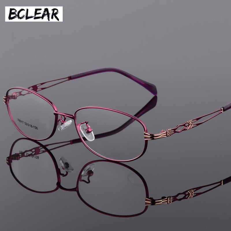 Women's Oval Full Rim Eyeglasses Alloy Frames F6017 Full Rim Bclear Purple  