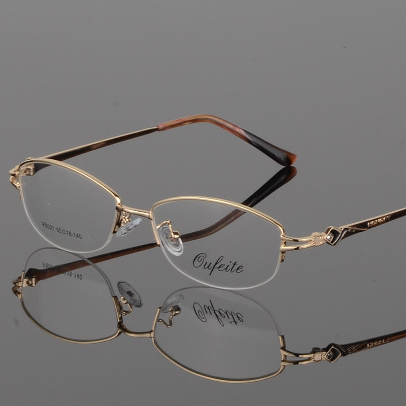 Women's Half Rim Eyeglasses Alloy Frame Sf6001 Semi Rim Bclear Gold  