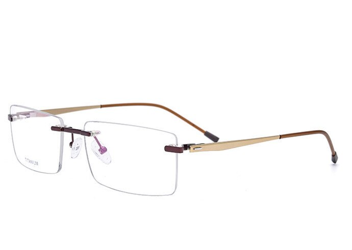 Men's Eyeglasses Rimless Titanium Rectangular 828 Rimless Brightzone Gold  