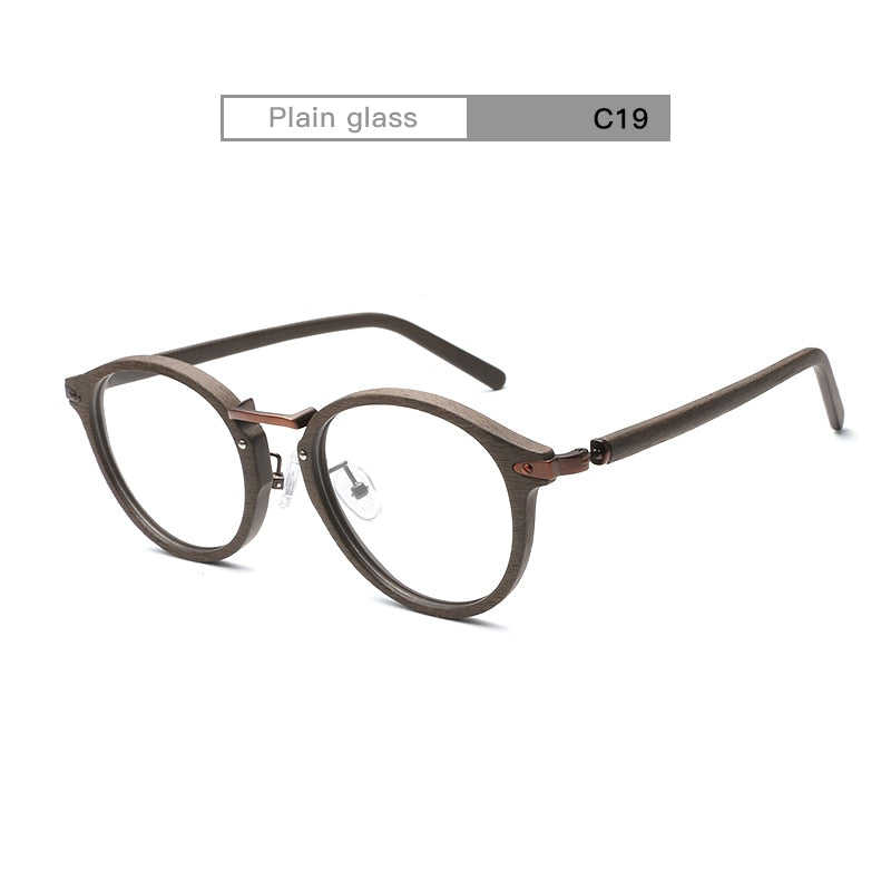 Unisex Eyeglasses Acetate Round Wood Grain Bc06 Frame Hdcrafter Eyeglasses C19 Coffee  