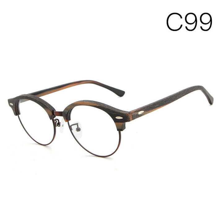 Hdcrafter Unisex Full Rim Round Wood Metal Frame Eyeglasses Hb033 Full Rim Hdcrafter Eyeglasses C99  