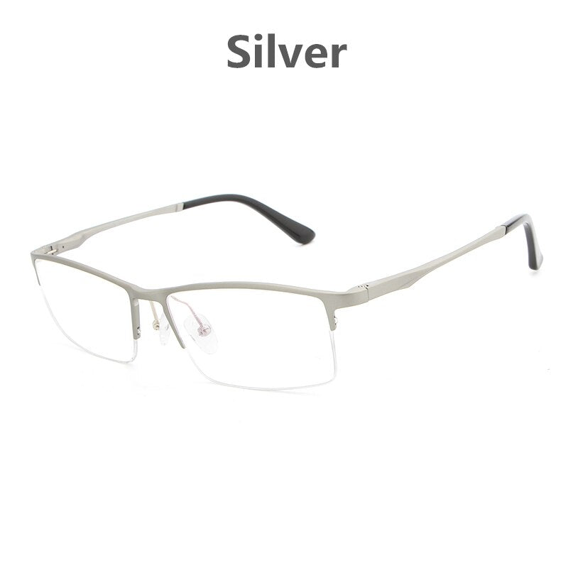 Hdcrafter Men's Semi Rim Rectangular Alloy Frame Eyeglasses Lp6263 Semi Rim Hdcrafter Eyeglasses Silver  