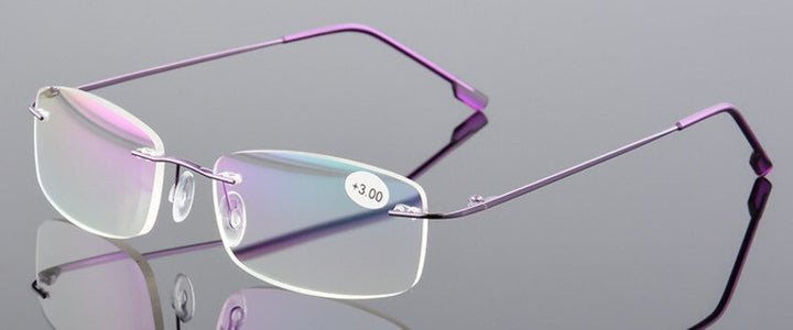 Unisex Presbyopic Rimless Alloy Folding Reading Glasses 3002 Reading Glasses Brightzone +100 Purple 
