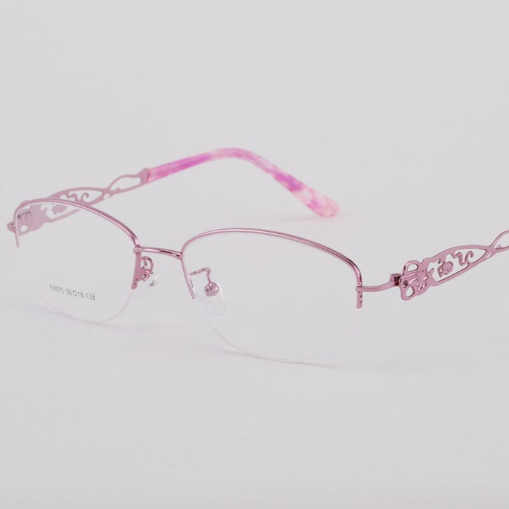 Women's Half Rim Hollow Alloy Frame Eyeglasses 6075 Semi Rim Bclear Pink  