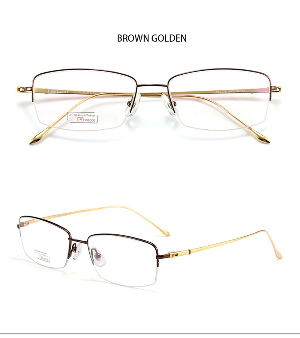 Aissuarvey Unisex Rectangular Semi Rim Titanium Frame Eyeglasses As1880061 Semi Rim Aissuarvey Eyeglasses brown golden  