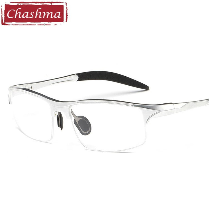 Chashma Ottica Men's Semi Rim Square Aluminum Magnesium Sport Eyeglasses Sport Eyewear Chashma Ottica Silver  