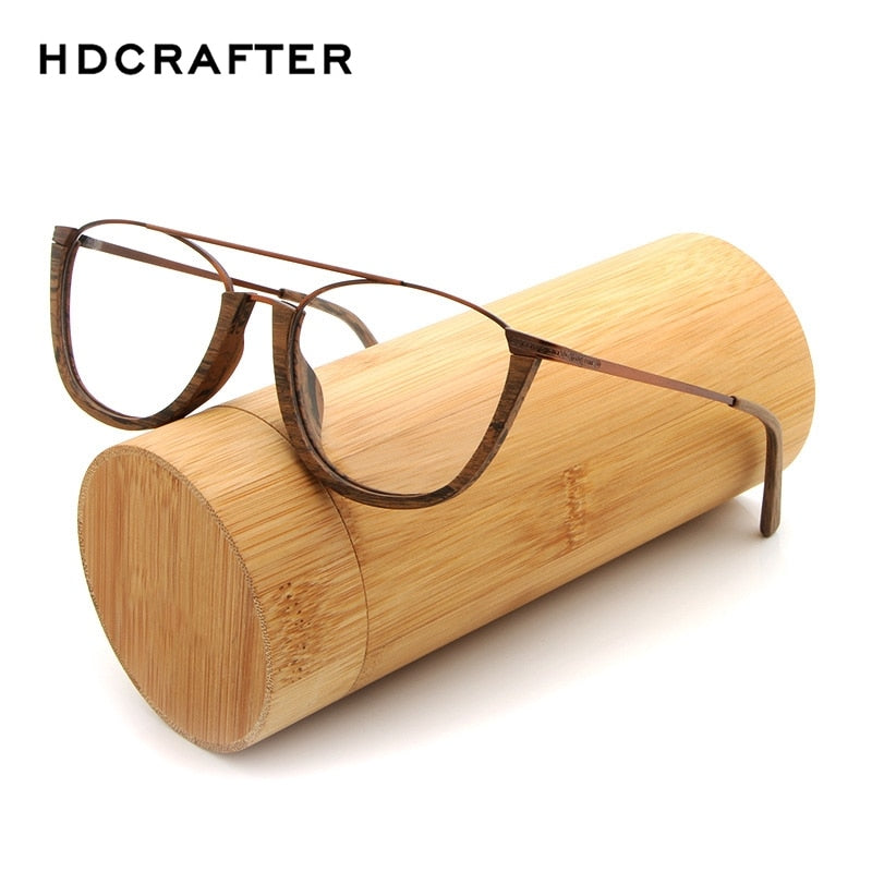 Hdcrafter Unisex Full Rim Round Double Bridge Wood Metal Frame Eyeglasses Hb032 Full Rim Hdcrafter Eyeglasses   