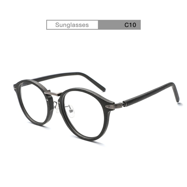 Unisex Eyeglasses Acetate Round Wood Grain Bc06 Frame Hdcrafter Eyeglasses C10 Black  
