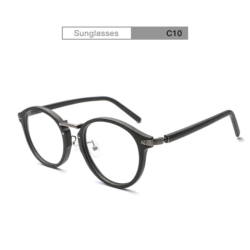Hdcrafters Unisex Full Round Rim Wood Metal Frame Eyeglasses Bc06 Frame Hdcrafter Eyeglasses C10 Black  