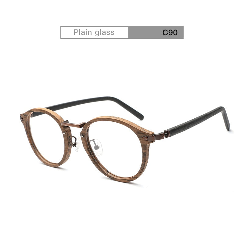 Unisex Eyeglasses Acetate Round Wood Grain Bc06 Frame Hdcrafter Eyeglasses C90 Brown Black  