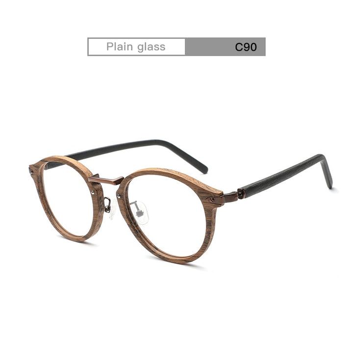 Hdcrafters Unisex Full Round Rim Wood Metal Frame Eyeglasses Bc06 Frame Hdcrafter Eyeglasses C90 Brown Black  